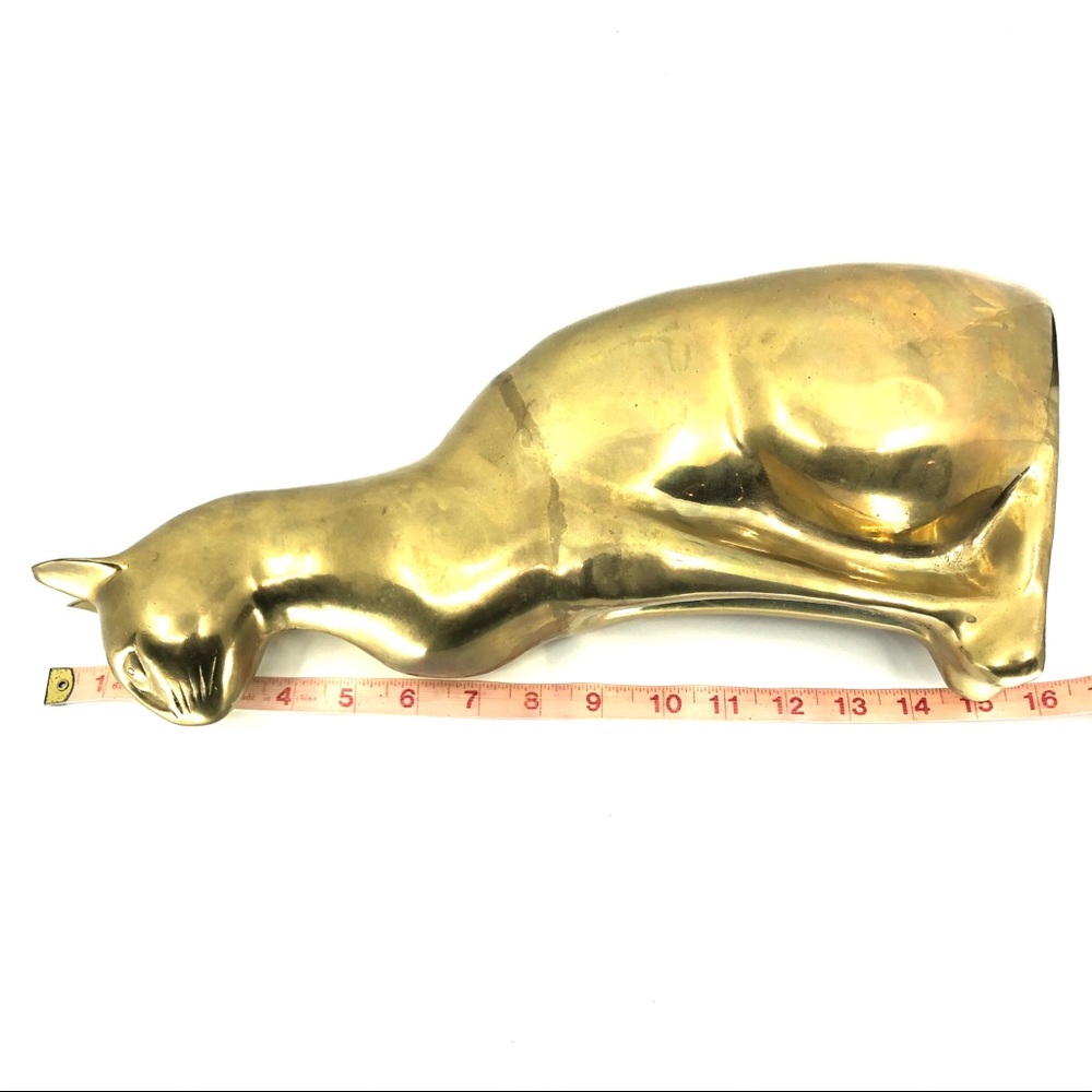 SOLD 60s Solid Brass Cat Statue Mid Century Modern - Picture 12 of 13